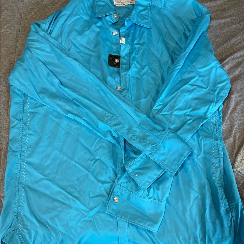 Robert Graham Turquoise Button-Down Shirt with Red Stitching